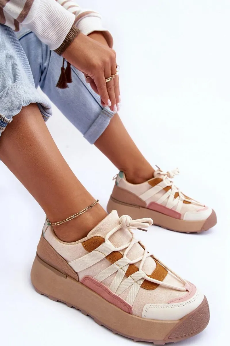Online Damskie Zamszowe Buty Sportowe Na Platformie Beżowe Rohan Damskie Buty Sportowe Na Platformie|Sneakersy Damskie