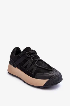 Sneakersy Damskie>Boto Damskie Zamszowe Buty Sportowe Na Platformie Czarne Rohan