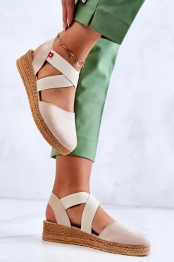 Outlet Damskie Zamszowe Espadryle Big Star JJ276038 Beżowe Damskie Czarne Espadryle