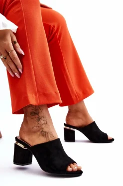 Discount Damskie Zamszowe Klapki Na Obcasie Czarne Carter Damskie Klapki Damskie Klasyczne