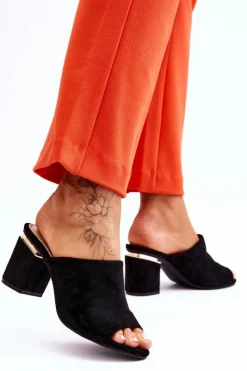 Discount Damskie Zamszowe Klapki Na Obcasie Czarne Carter Damskie Klapki Damskie Klasyczne