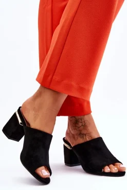 Discount Damskie Zamszowe Klapki Na Obcasie Czarne Carter Damskie Klapki Damskie Klasyczne