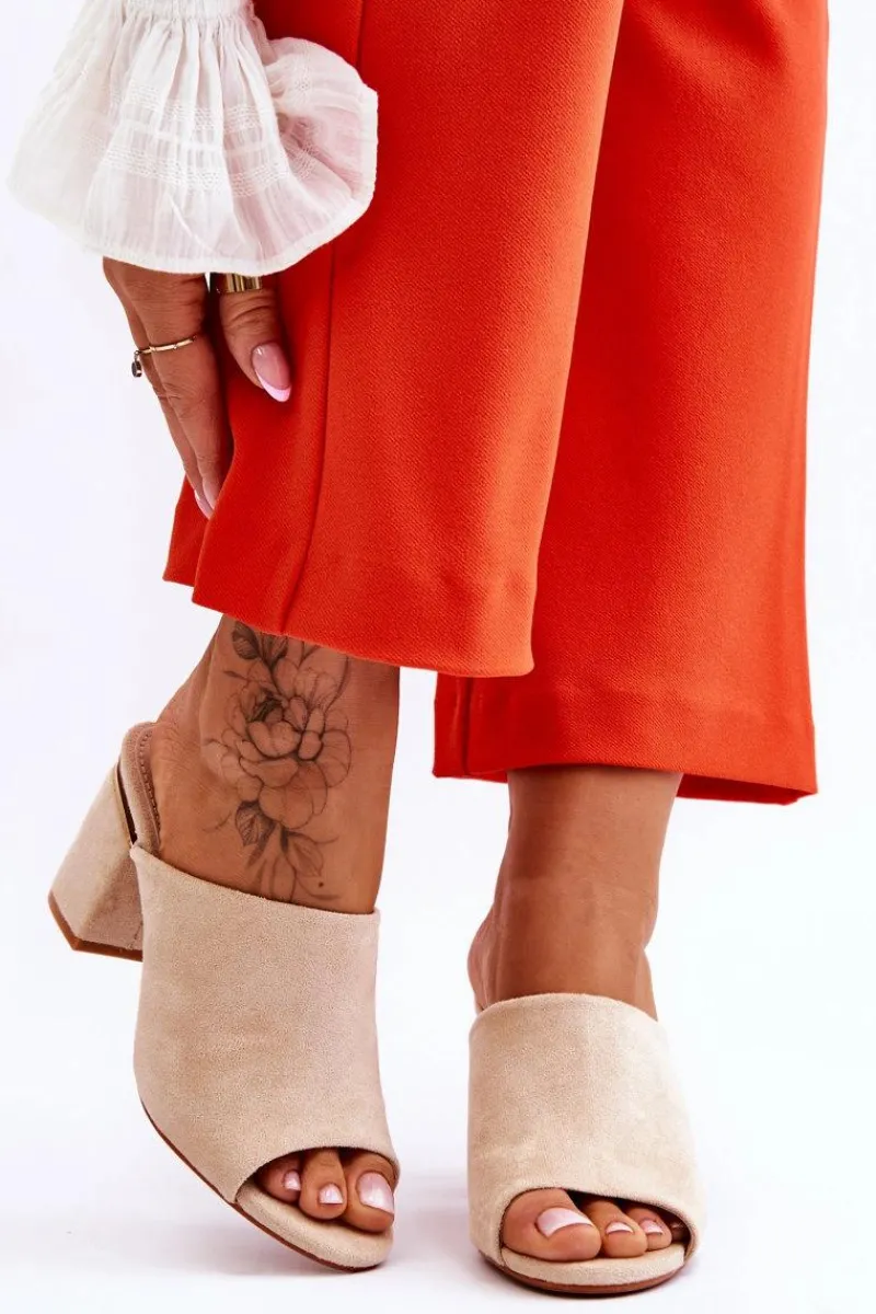 Klapki Damskie Klasyczne>Buty damskie Vinceza Damskie Zamszowe Klapki Na Obcasie Beżowe Carter