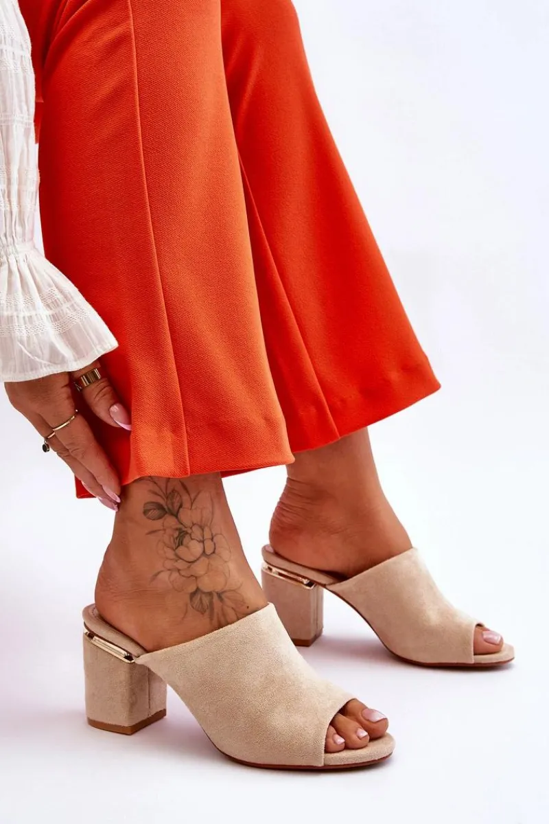 Klapki Damskie Klasyczne>Buty damskie Vinceza Damskie Zamszowe Klapki Na Obcasie Beżowe Carter