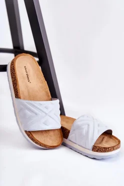 Sale Boto Damskie Zamszowe Klapki Na Masywnej Platformie Niebieskie Heritta