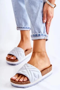 Sale Boto Damskie Zamszowe Klapki Na Masywnej Platformie Niebieskie Heritta