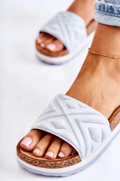 Sale Boto Damskie Zamszowe Klapki Na Masywnej Platformie Niebieskie Heritta