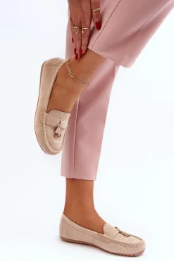 Clearance Boto Damskie Zamszowe Klasyczne Mokasyny Beżowe Ontala