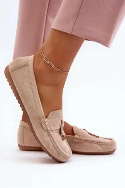 Clearance Boto Damskie Zamszowe Klasyczne Mokasyny Beżowe Ontala