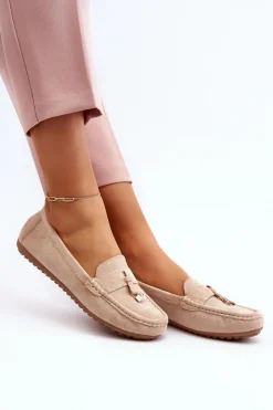 Clearance Boto Damskie Zamszowe Klasyczne Mokasyny Beżowe Ontala