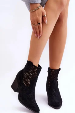 Best Boto Damskie Zamszowe Kowbojki Botki Na Słupku Czarne Norvella