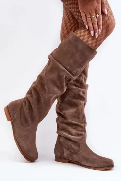 Kozaki Wiosenne|Kozaki Przed Kolano></noscript>Maciejka Damskie Zamszowe Kozaki Do Kolan 05790-04 Beżowe