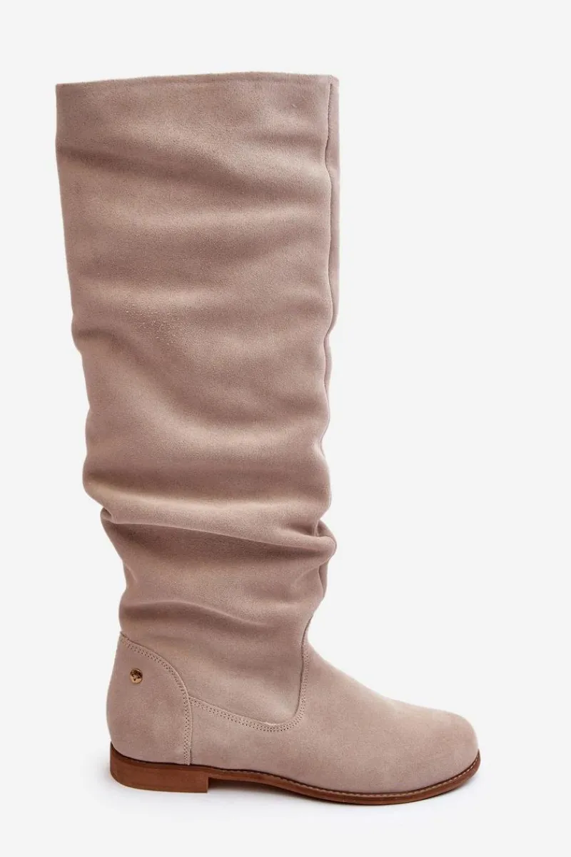 Clearance Damskie Zamszowe Kozaki Do Kolan 05790-22 Jasnobeżowe Damskie Kozaki Wiosenne|Kozaki Płaskie