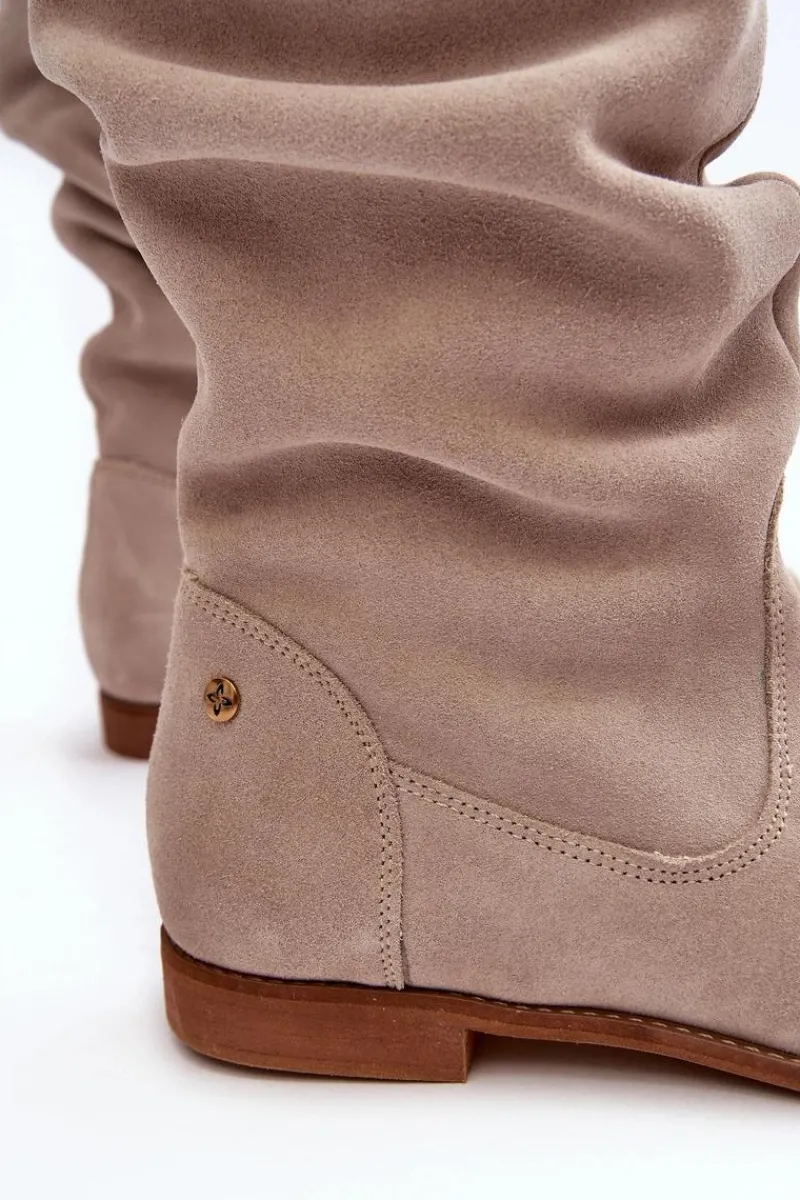 Clearance Damskie Zamszowe Kozaki Do Kolan 05790-22 Jasnobeżowe Damskie Kozaki Wiosenne|Kozaki Płaskie