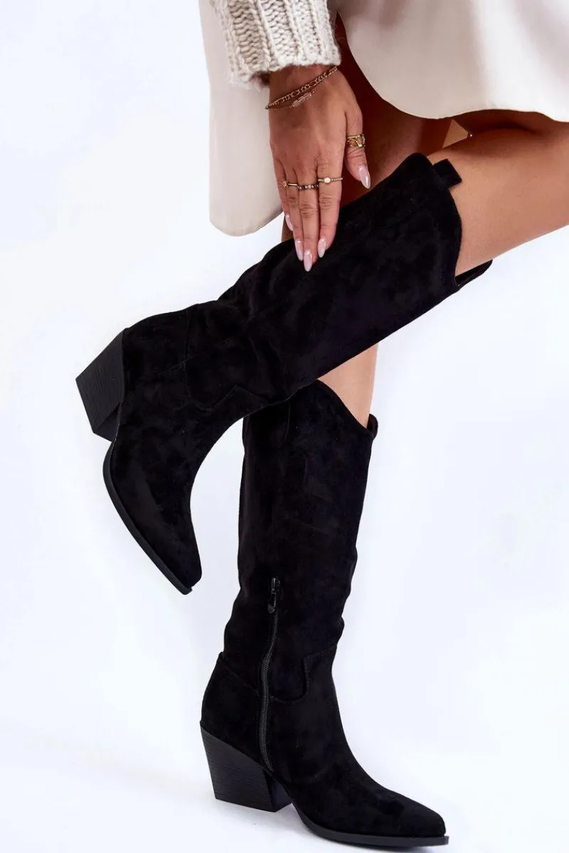 New Boto Damskie Zamszowe Kozaki Kowbojki Czarne Alaina