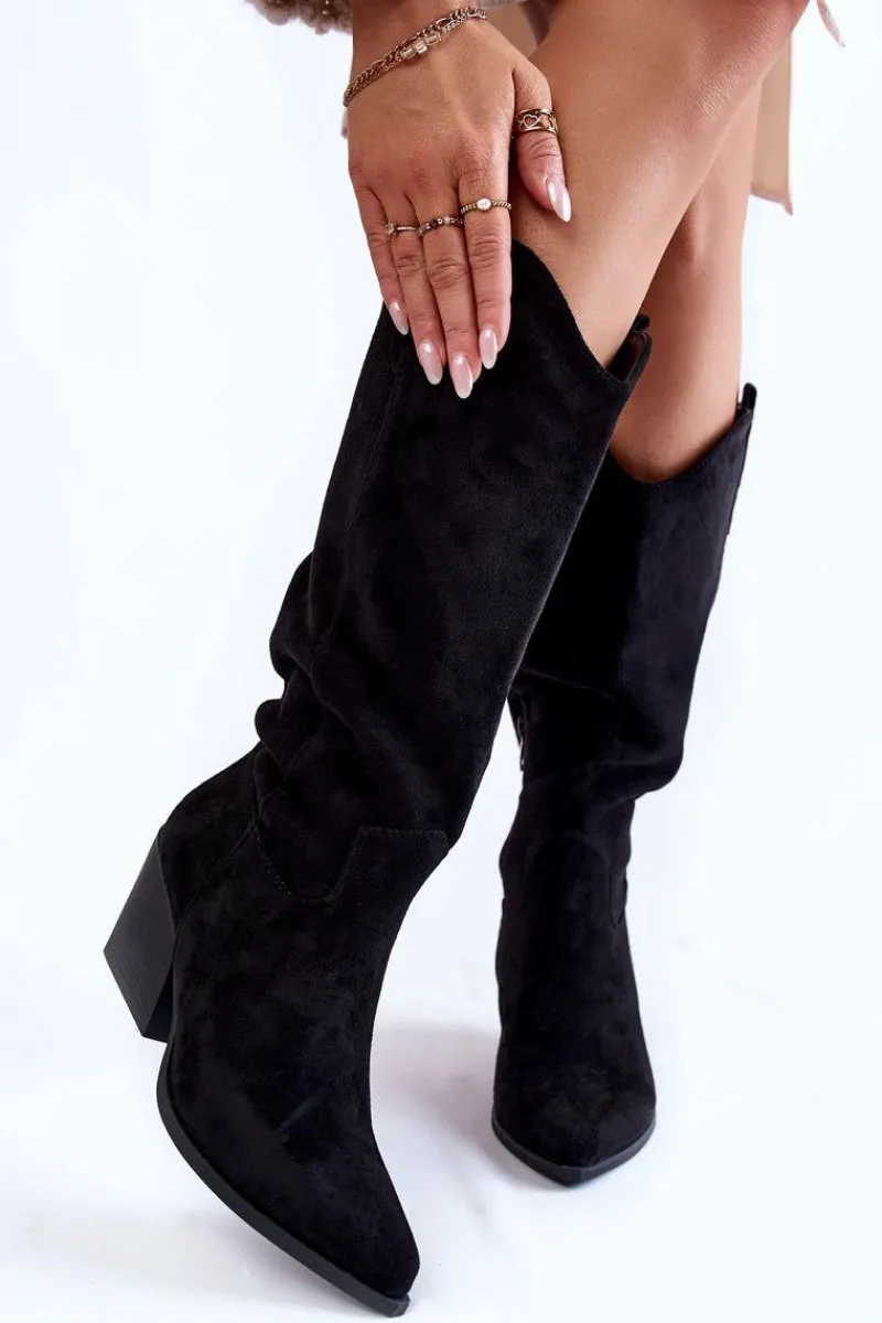 New Boto Damskie Zamszowe Kozaki Kowbojki Czarne Alaina