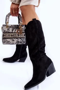 New Boto Damskie Zamszowe Kozaki Kowbojki Czarne Alaina