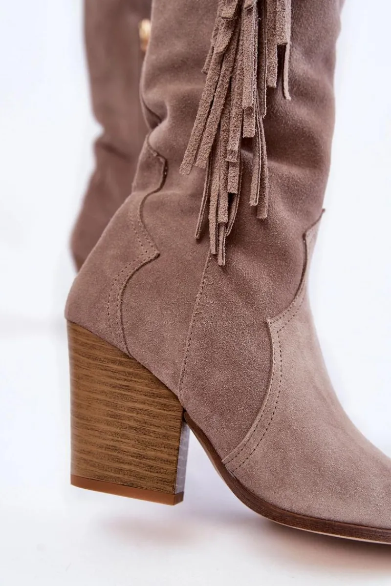 Discount Damskie Zamszowe Kozaki Kowbojki Lewski 3094/F Szare Damskie Kozaki Wiosenne|Kozaki Przed Kolano