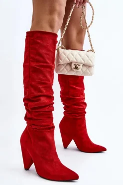 Online Boto Damskie Zamszowe Kozaki Lu Boo Czerwone