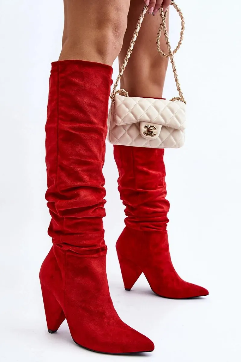 Online Boto Damskie Zamszowe Kozaki Lu Boo Czerwone