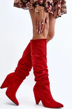 Online Boto Damskie Zamszowe Kozaki Lu Boo Czerwone