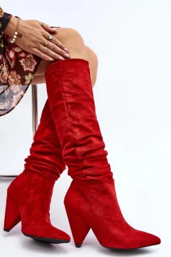 Online Boto Damskie Zamszowe Kozaki Lu Boo Czerwone
