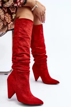 Online Boto Damskie Zamszowe Kozaki Lu Boo Czerwone