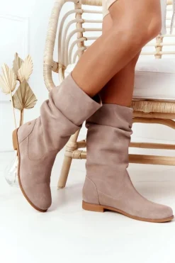 Kozaki Płaskie|Kozaki Zamszowe>Maciejka Damskie Zamszowe Kozaki 05057-04 Beżowe