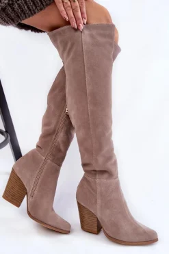 Hot Boto Damskie Zamszowe Kozaki Muszkieterki Lewski 2833 Szare