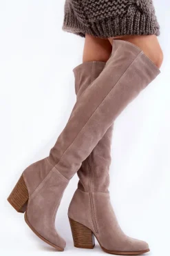 Hot Boto Damskie Zamszowe Kozaki Muszkieterki Lewski 2833 Szare