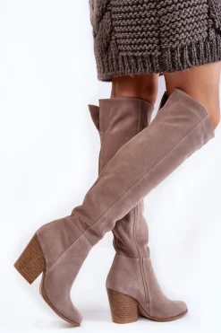 Hot Boto Damskie Zamszowe Kozaki Muszkieterki Lewski 2833 Szare