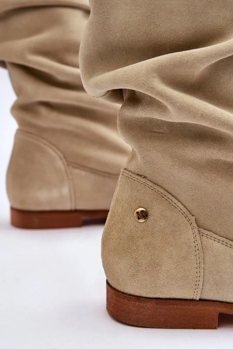 Discount Damskie Zamszowe Kozaki 05057-09 Jasnozielone Damskie Kozaki Płaskie|Kozaki Zamszowe