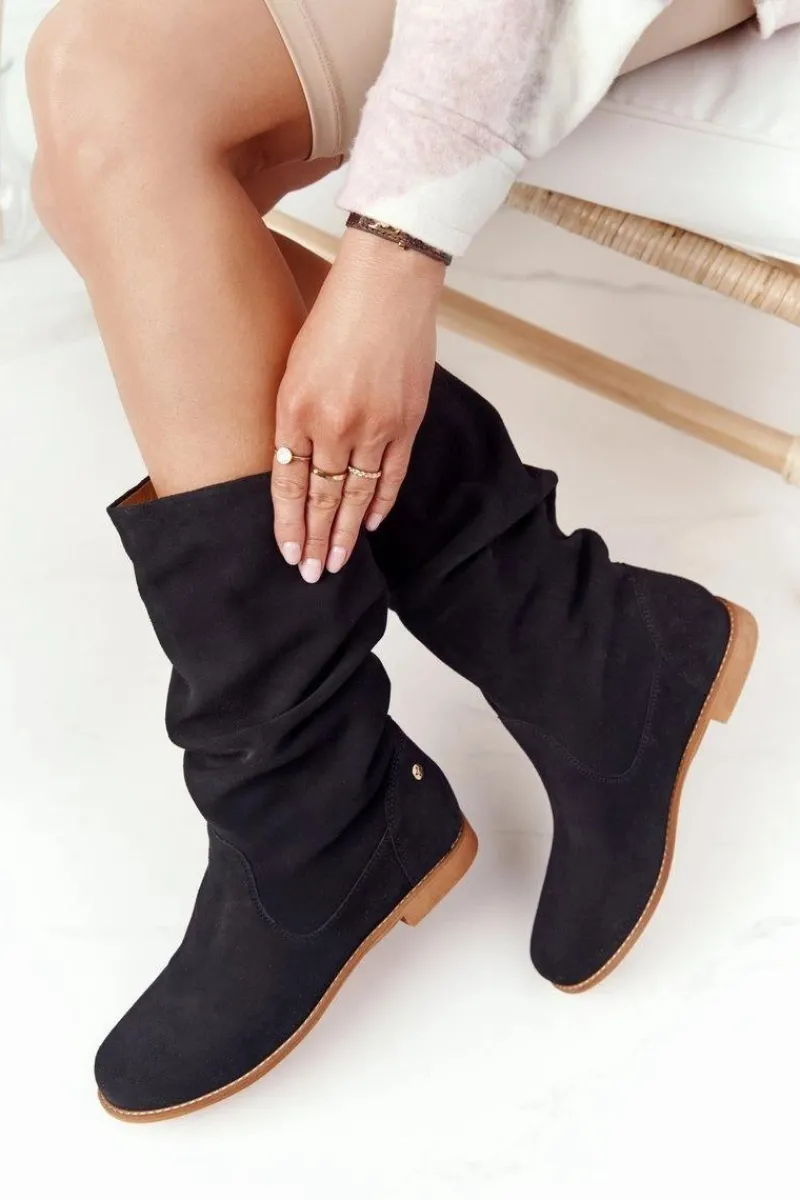 Maciejka Damskie Zamszowe Kozaki 05057-01 Czarne