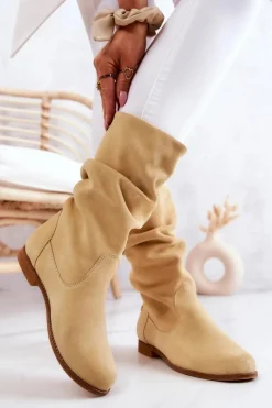 Online Damskie Zamszowe Kozaki 05057-07 Żółte Damskie Kozaki Płaskie|Kozaki Zamszowe