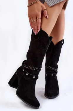 Kozaki Wiosenne|Kozaki Przed Kolano>Boto Damskie Zamszowe Kozaki Na Obcasie Lewski Shoes 2934/B Czarne