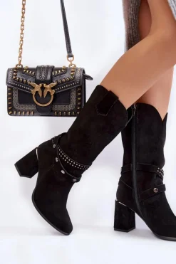 Kozaki Wiosenne|Kozaki Przed Kolano></noscript>Boto Damskie Zamszowe Kozaki Na Obcasie Lewski Shoes 2934/B Czarne