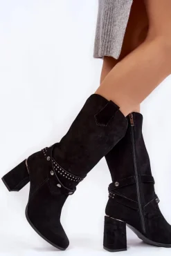 Kozaki Wiosenne|Kozaki Przed Kolano></noscript>Boto Damskie Zamszowe Kozaki Na Obcasie Lewski Shoes 2934/B Czarne