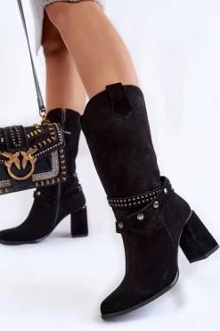 Kozaki Wiosenne|Kozaki Przed Kolano></noscript>Boto Damskie Zamszowe Kozaki Na Obcasie Lewski Shoes 2934/B Czarne