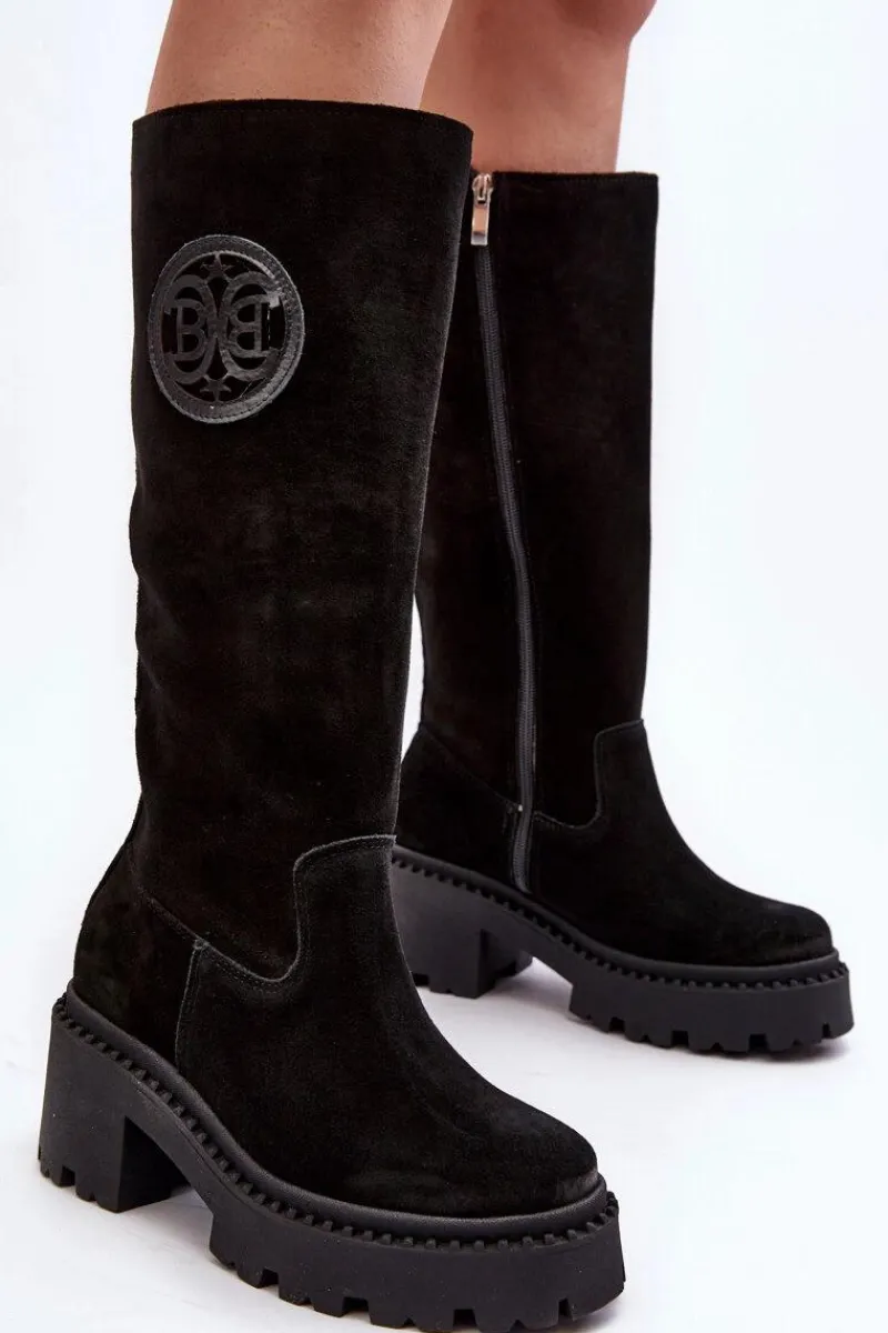 Damskie Zamszowe Kozaki Przed Kolano Czarne Lewski 3367 Damskie Kozaki Wiosenne|Kozaki Przed Kolano
