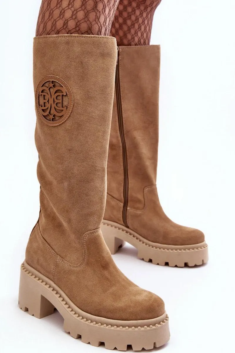 Kozaki Wiosenne|Kozaki Przed Kolano>Boto Damskie Zamszowe Kozaki Przed Kolano Beżowe Lewski 3367