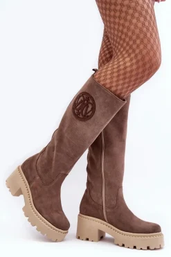 Online Damskie Zamszowe Kozaki Przed Kolano Brązowe Lewski 3367 Damskie Kozaki Wiosenne|Kozaki Przed Kolano