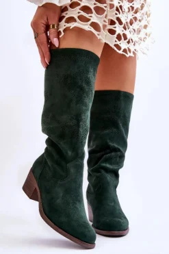 Online Boto Damskie Zamszowe Kozaki Z Ażurowym Wzorem Zielone Enrissa