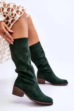 Online Boto Damskie Zamszowe Kozaki Z Ażurowym Wzorem Zielone Enrissa