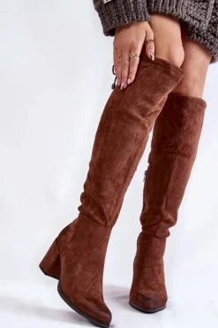 Kozaki Za Kolano|Kozaki Na Obcasie>Boto Damskie Zamszowe Kozaki Za Kolano La.Fi 270056FX-SU Ciemnobrązowe