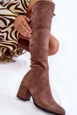 Discount Damskie Zamszowe Kozaki Za Kolano La.Fi 270056TA-SU Jasnobrązowe Damskie Kozaki Za Kolano|Kozaki Na Obcasie