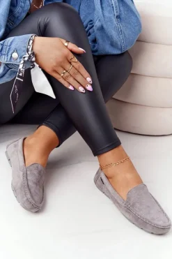 Damskie Zamszowe Mokasyny Szare San Marino Damskie Mokasyny Damskie Zamszowe