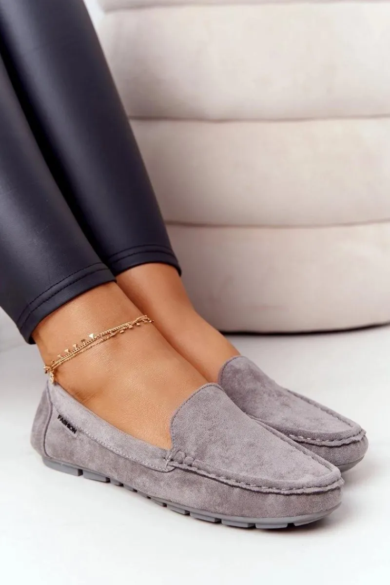Damskie Zamszowe Mokasyny Szare San Marino Damskie Mokasyny Damskie Zamszowe