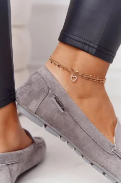 Damskie Zamszowe Mokasyny Szare San Marino Damskie Mokasyny Damskie Zamszowe