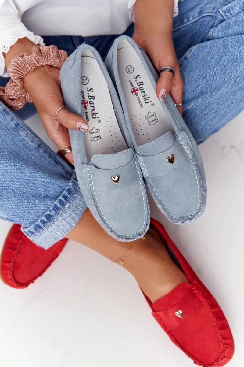 Damskie Zamszowe Mokasyny S.Barski Niebieskie Damskie Mokasyny Damskie Zamszowe