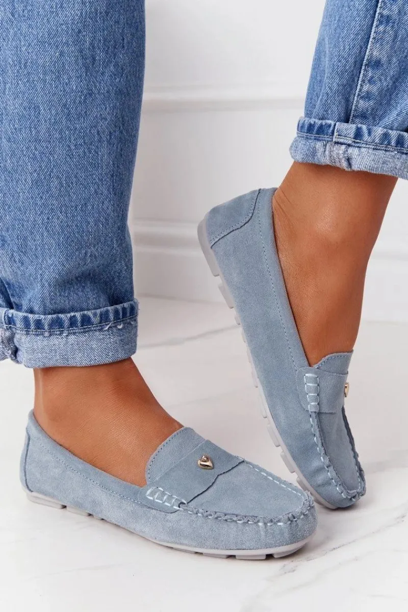 Damskie Zamszowe Mokasyny S.Barski Niebieskie Damskie Mokasyny Damskie Zamszowe